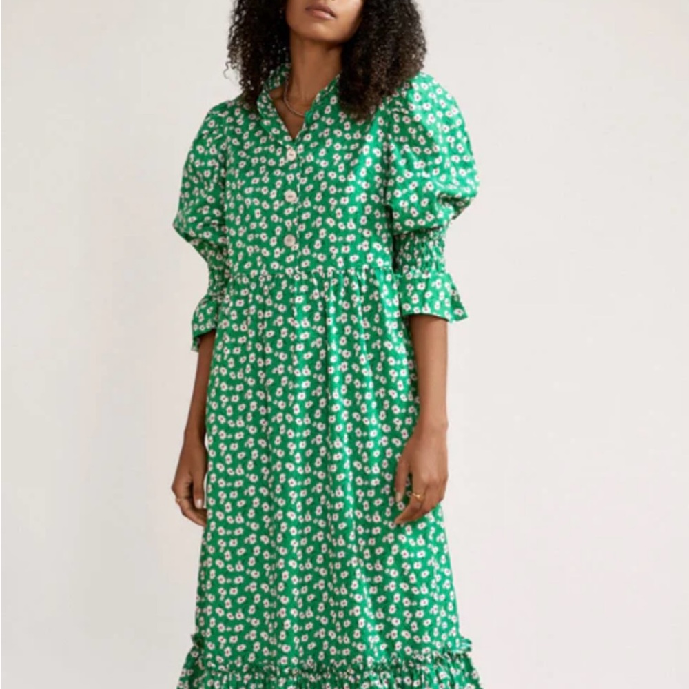 Kitri Rosie green floral cotton midi dress